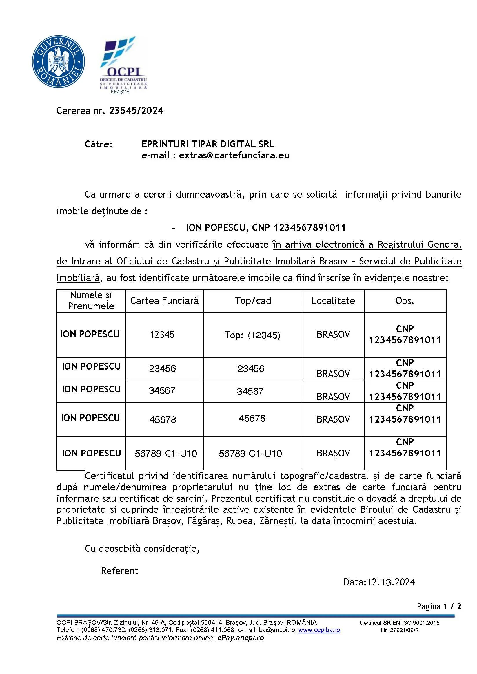 Model Extras de Carte Funciară